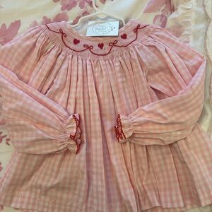 Pink Gingham Kids Top with Embroidered Hearts